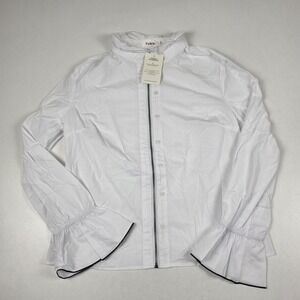 FuTario Shirt Womens Large White High Neck Ruffle Bell Sleeve Zip Blouse